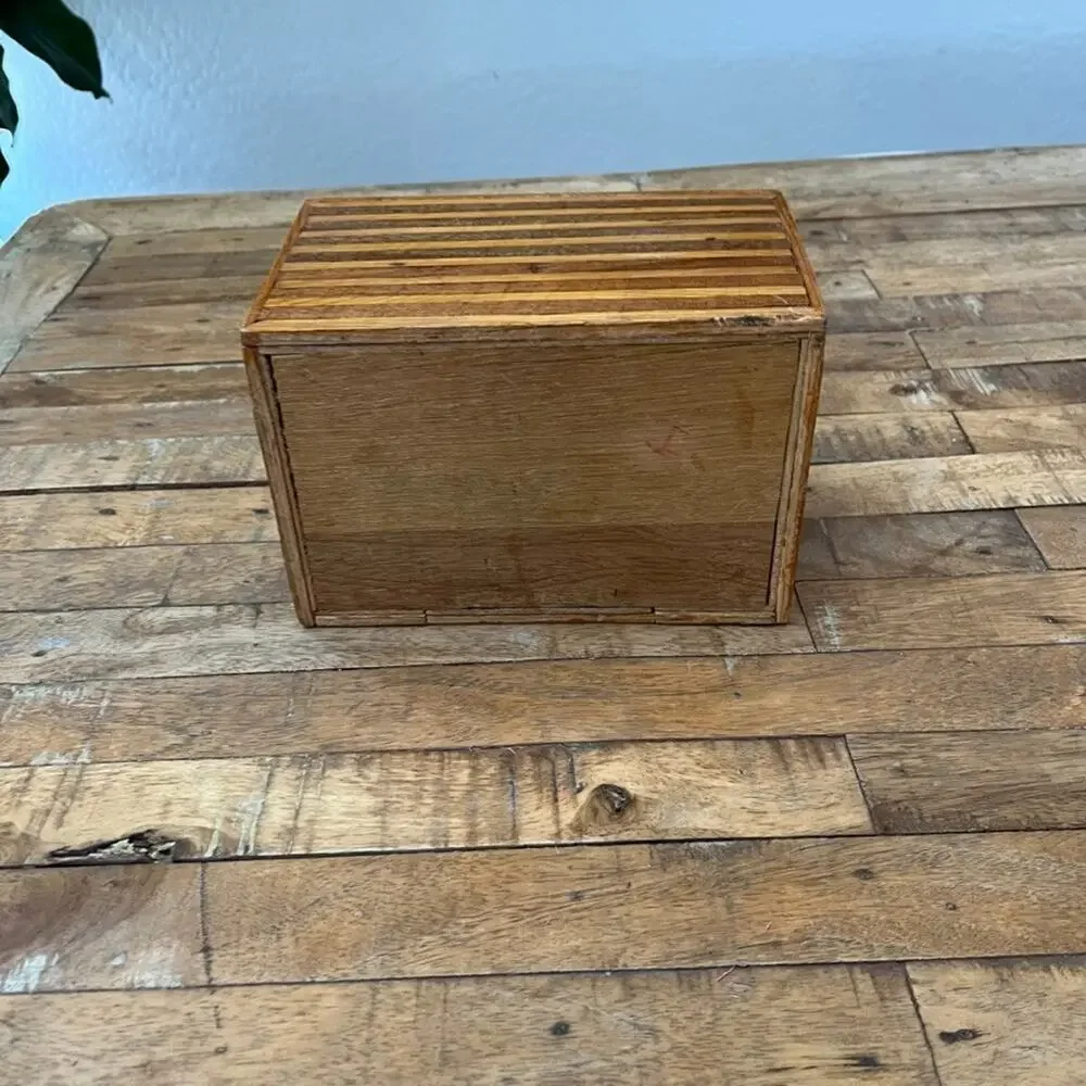 Handmade Vintage Jewelry Box Trinkets Folk Art Inlay Two Drawer Wooden 8.5